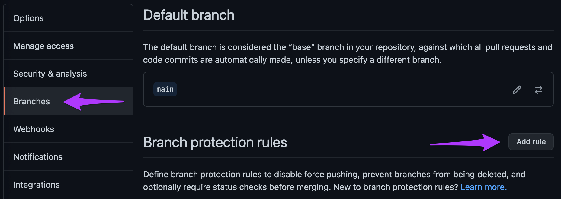 Adding a branch protection rule to the repo