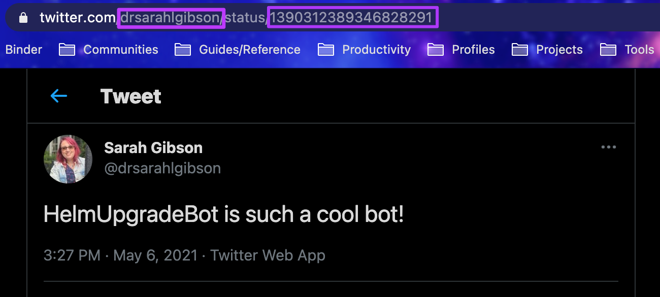 The ID of a tweet is the numerical section of the URL