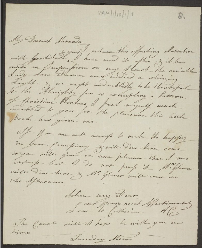Mary Hamilton letter JRL1415453, HAM/1/10/1/11 (JRL1415453), University of Manchester, licence CC BY-NC 4.0